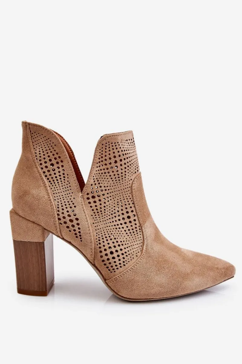 Botki Wiosenne|Botki Na Słupku>Boto Ażurowe Zamszowe Botki Na Obcasie Beżowe Leanna