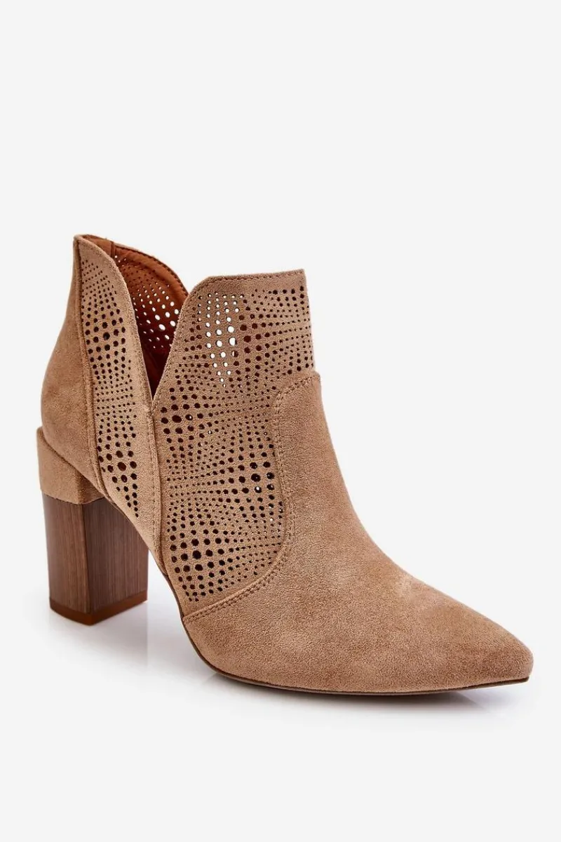 Botki Wiosenne|Botki Na Słupku>Boto Ażurowe Zamszowe Botki Na Obcasie Beżowe Leanna