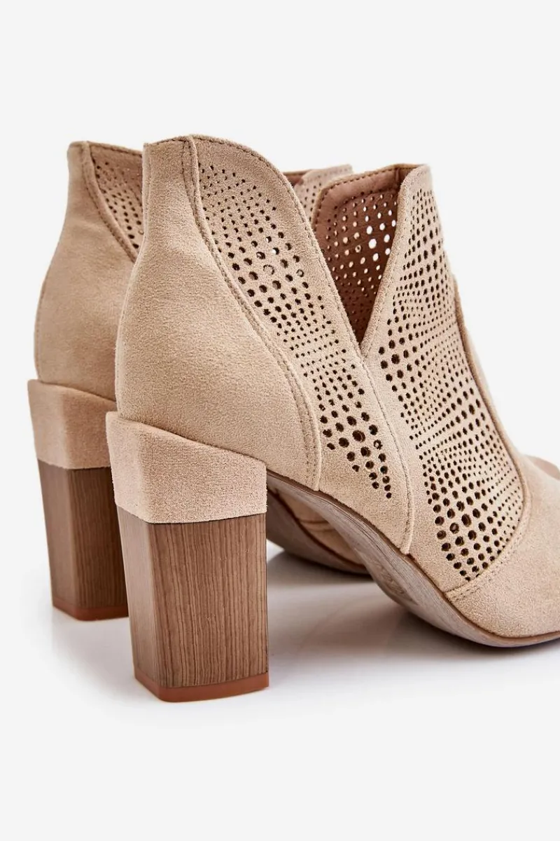 Botki Wiosenne|Botki Na Słupku>Boto Ażurowe Zamszowe Botki Na Obcasie Jasnobeżowe Leanna