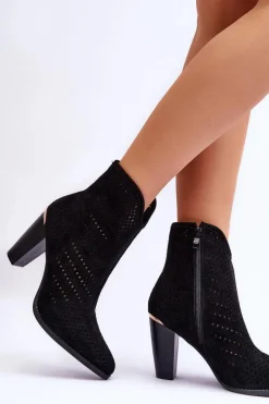 Sale Boto Ażurowe Zamszowe Botki Na Słupku Czarne Logan