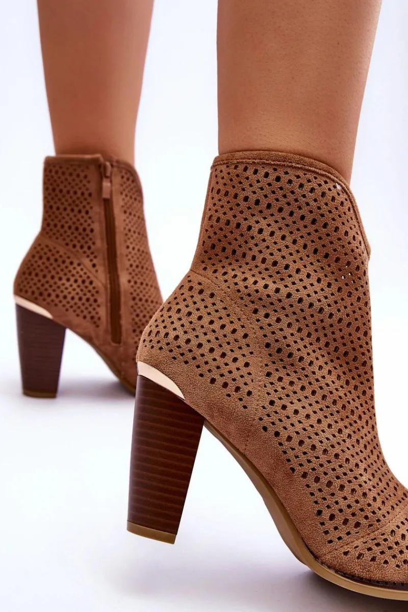 Botki Wiosenne|Botki Na Słupku>Boto Ażurowe Zamszowe Botki Na Słupku Brązowe Logan