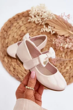 Discount Evento Balerinki Dziecięce Lakierowane Z Kokardą Na Rzep Różowe Kocia