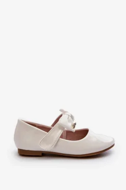 Discount Balerinki Dziecięce Lakierowane Z Kokardą Na Rzep Białe Kocia Dzieci Balerinki Dziecięce