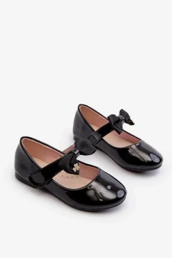 Discount Balerinki Dziecięce Lakierowane Z Kokardą Na Rzep Czarne Kocia Dzieci Balerinki Dziecięce