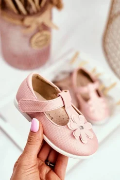 Discount Balerinki Dziecięce na Rzepy Kwiatuszek Różowe Antrela Dzieci Balerinki Dziecięce