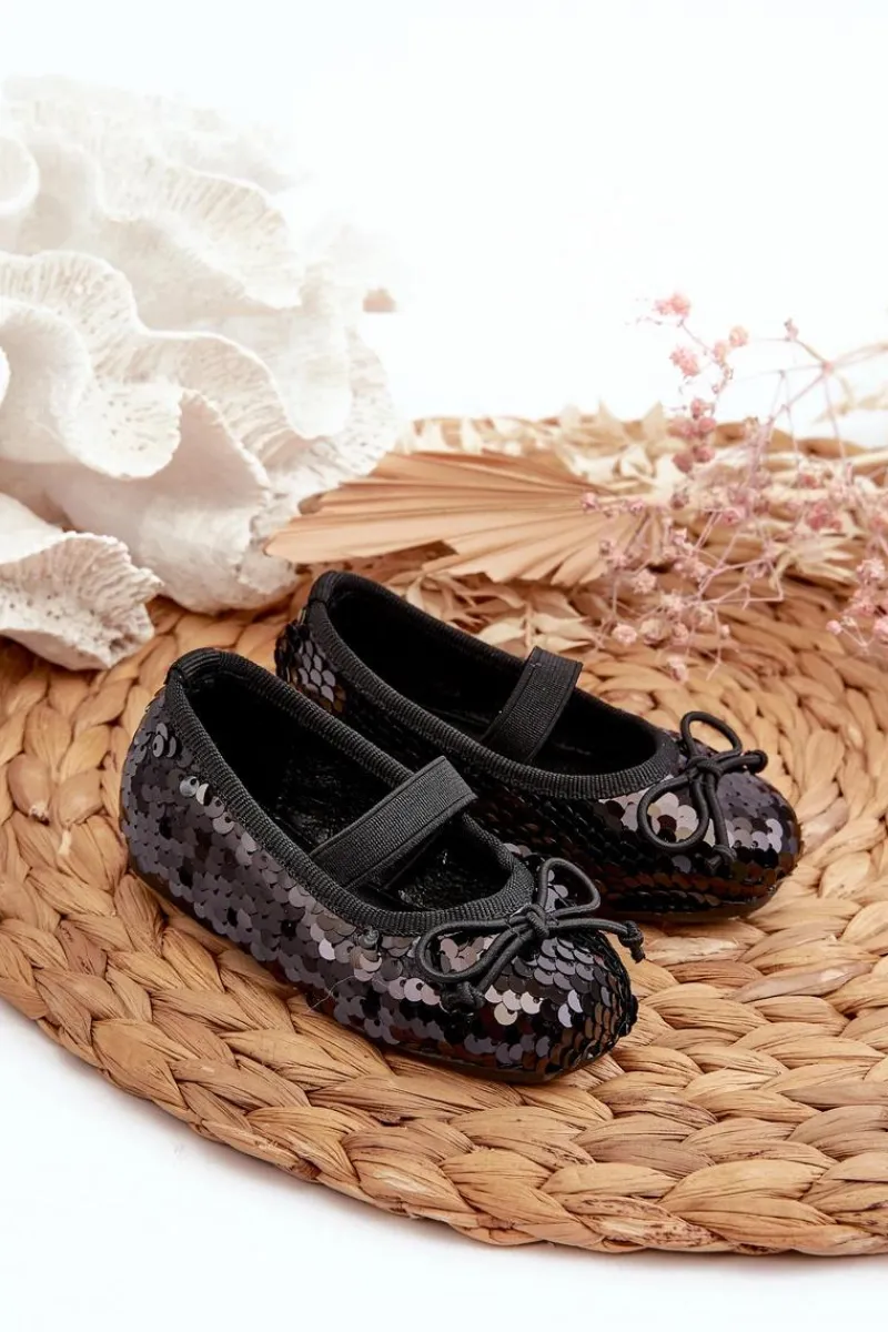 Clearance Boto Balerinki Dziecięce Ozdobione Cekinami Czarne Weries Czarny