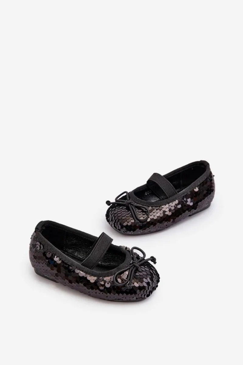 Clearance Boto Balerinki Dziecięce Ozdobione Cekinami Czarne Weries Czarny