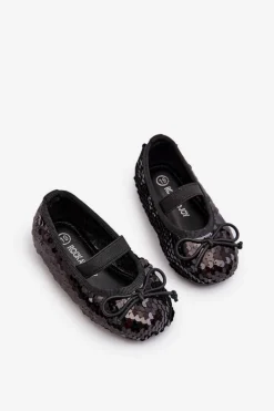 Clearance Boto Balerinki Dziecięce Ozdobione Cekinami Czarne Weries Czarny