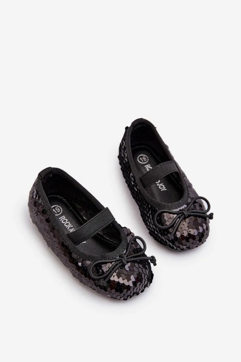 Clearance Boto Balerinki Dziecięce Ozdobione Cekinami Czarne Weries Czarny