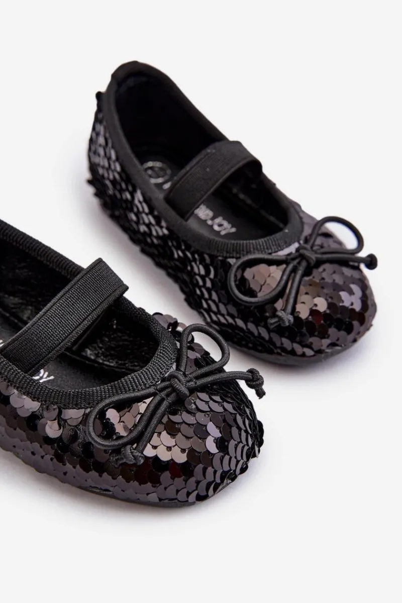 Clearance Boto Balerinki Dziecięce Ozdobione Cekinami Czarne Weries Czarny