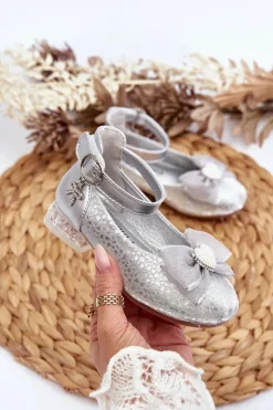 Discount Boto Balerinki Dziecięce Z Kokardą Srebrne Nanthea