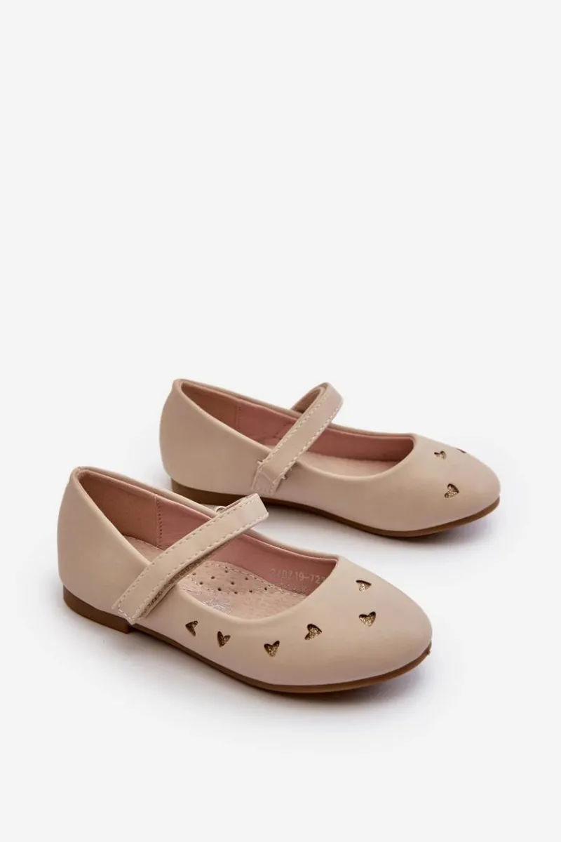 Online Balerinki Dziecięce Z Sercami Zapinane Na Rzep Beżowe Danaella Dzieci Balerinki Dziecięce