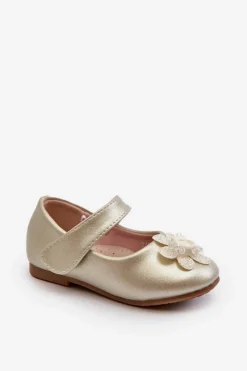 Discount Balerinki Dziecięce Zapinane Na Rzep Z Ozdobą Złote Serinde Dzieci Balerinki Dziecięce
