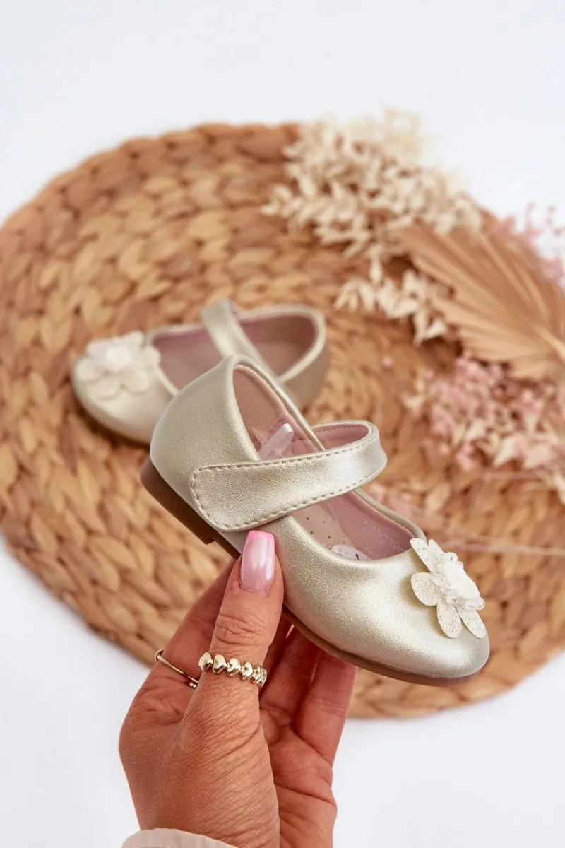 Discount Balerinki Dziecięce Zapinane Na Rzep Z Ozdobą Złote Serinde Dzieci Balerinki Dziecięce