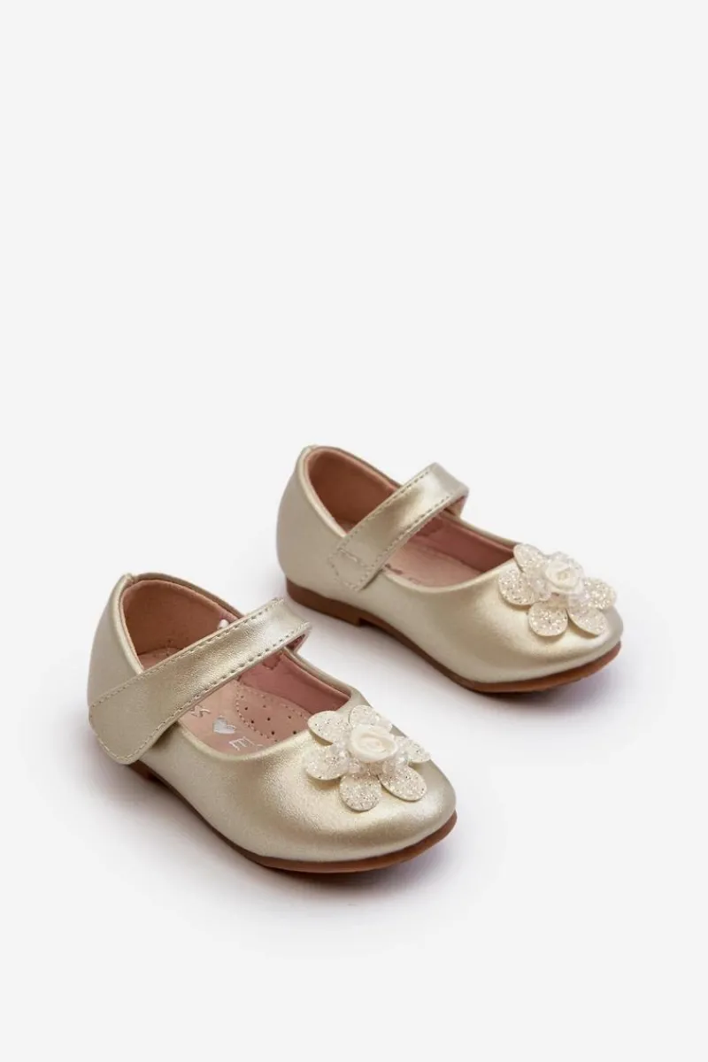 Discount Balerinki Dziecięce Zapinane Na Rzep Z Ozdobą Złote Serinde Dzieci Balerinki Dziecięce