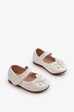 New Evento Balerinki Dziecięce Zapinane Na Rzep Z Ozdobą Białe Serinde