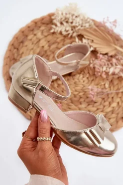 Balerinki Dziecięce>Evento Balerinki Dziewczęce Z Kokardą Złote Andarifa