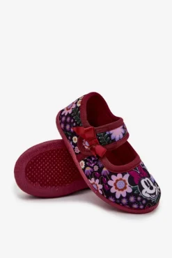 New Boto Balerinki Kapcie Dla Dziewczynek MINNIE MOUSE Bordowe Nomi