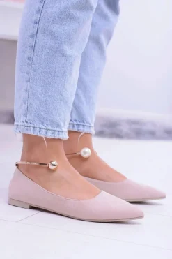 New Balerinki Pudrowy Róż Z Bransoletką W Szpic Mami Damskie Baleriny Klasyczne