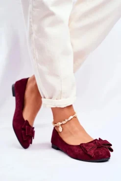 Discount Boto Baleriny Damskie Bordowe Zamszowe Jordos