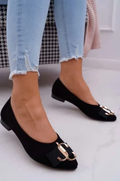 Discount Boto Baleriny Damskie Czarne Zamszowe Portes