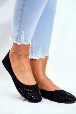 Hot Boto Baleriny Damskie Czarne z Cyrkoniami Amantero