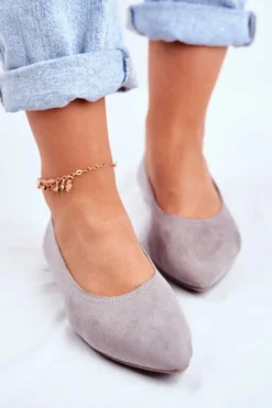 New Boto Baleriny Damskie Eko-Zamsz Szare Bellissima