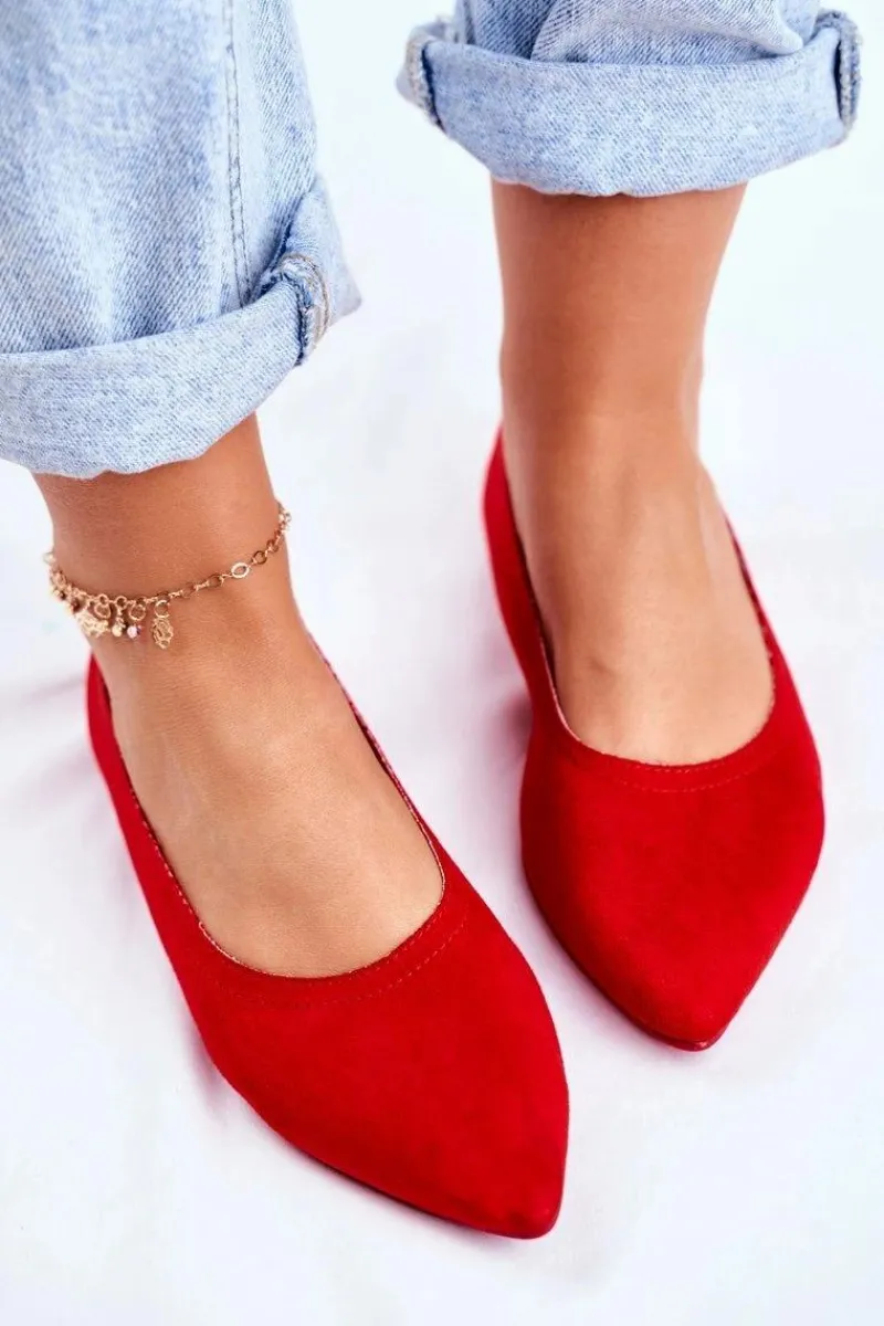 Baleriny Klasyczne>Boto Baleriny Damskie Eko-Zamsz Czerwone Bellissima