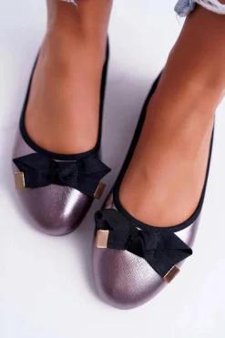 Baleriny Klasyczne>Boto Baleriny Damskie Eleganckie Grafitowe LaDonna