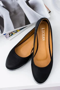 New Boto Baleriny Damskie Eleganckie Satynowe Czarne Komiko