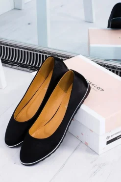 New Boto Baleriny Damskie Eleganckie Satynowe Czarne Komiko