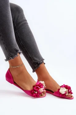 Sale Boto Baleriny Damskie Gumowe Z Kwiatami Fuksja Junikla