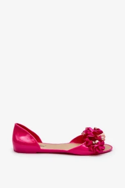 Sale Boto Baleriny Damskie Gumowe Z Kwiatami Fuksja Junikla