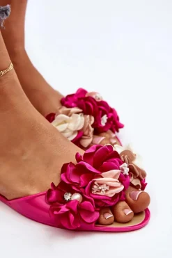 Sale Boto Baleriny Damskie Gumowe Z Kwiatami Fuksja Junikla