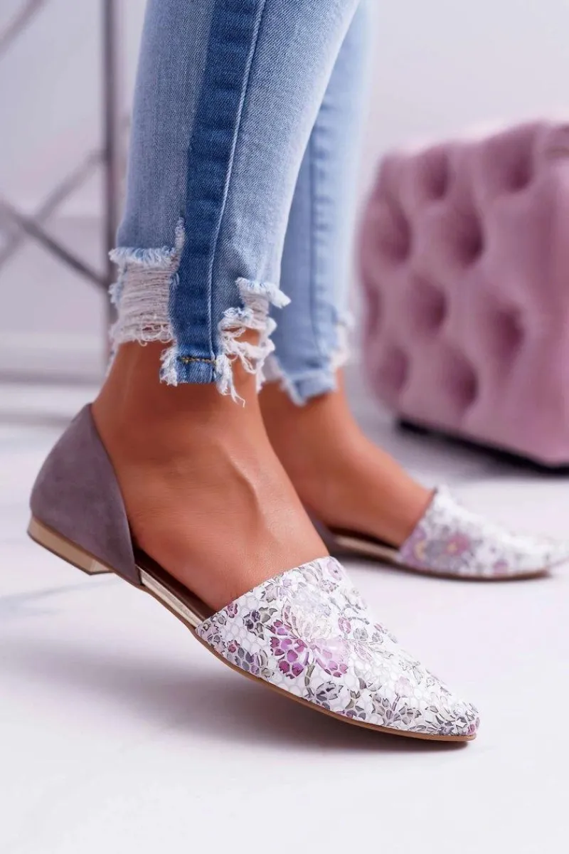 Discount Laura Messi Baleriny Damskie 1110 Skóra Ciemnoszare Augure