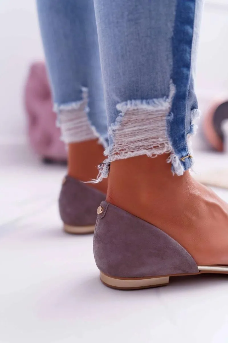 Discount Laura Messi Baleriny Damskie 1110 Skóra Ciemnoszare Augure