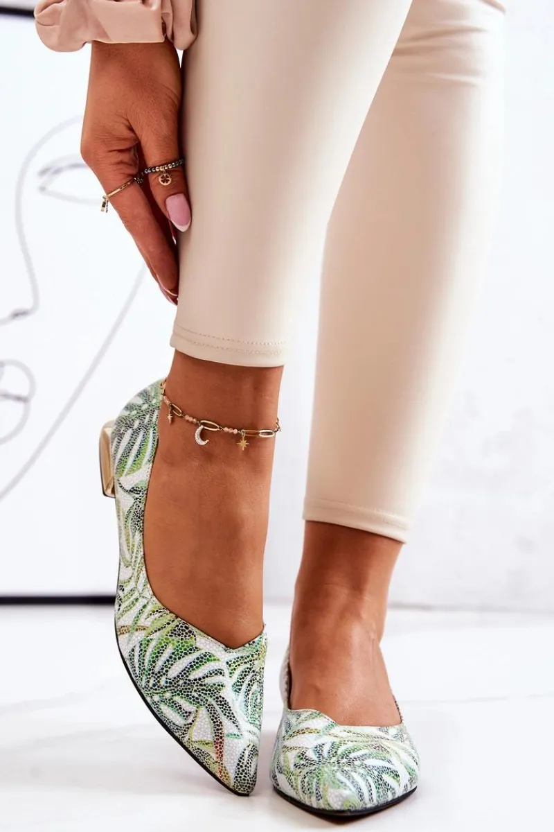 Baleriny Skórzane|Baleriny Klasyczne>Laura Messi Baleriny Damskie Skórzane Zielone 2193