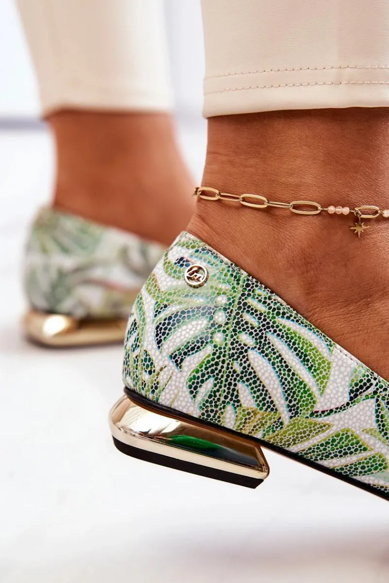 Baleriny Skórzane|Baleriny Klasyczne>Laura Messi Baleriny Damskie Skórzane Zielone 2193