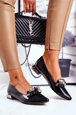 Hot Baleriny Damskie Skórzane Czarne 2157 Damskie Baleriny Skórzane|Baleriny Klasyczne