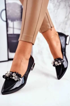 Hot Baleriny Damskie Skórzane Czarne 2157 Damskie Baleriny Skórzane|Baleriny Klasyczne