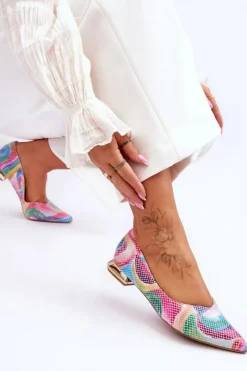 Outlet Baleriny Damskie Skórzane Tęczowe 2193 Damskie Baleriny Skórzane|Baleriny Klasyczne