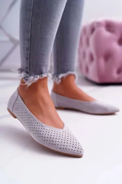 Clearance Baleriny Damskie Lu Boo Ażurowe Szare Dessert Damskie Baleriny Klasyczne