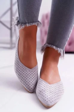 Clearance Baleriny Damskie Lu Boo Ażurowe Szare Dessert Damskie Baleriny Klasyczne