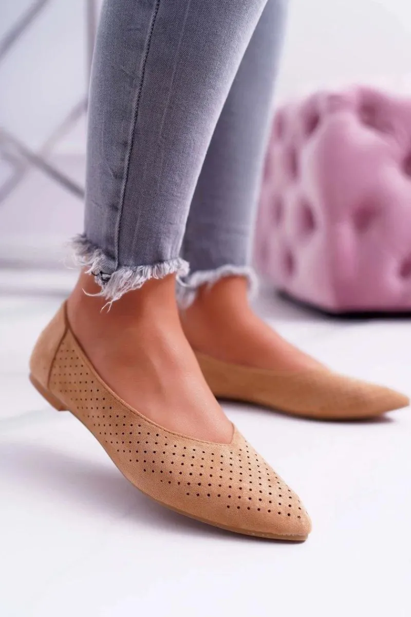 Discount Baleriny Damskie Lu Boo Ażurowe Camel Dessert Damskie Baleriny Klasyczne
