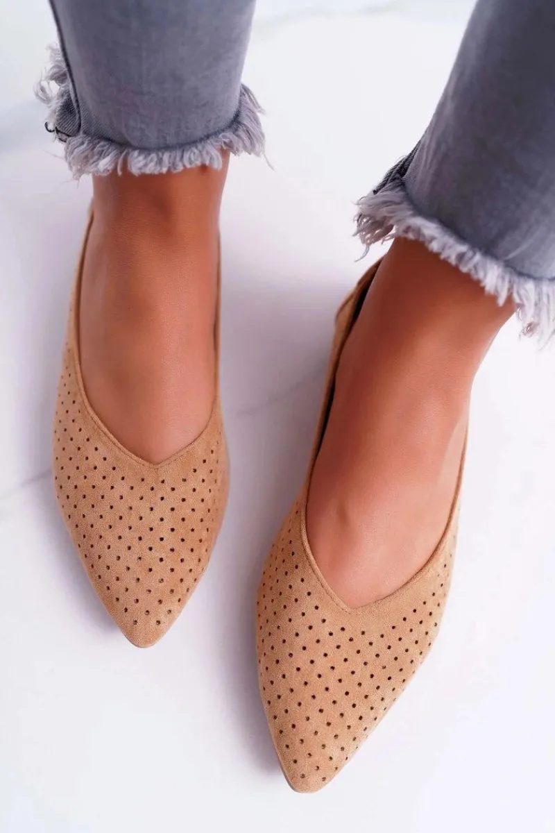 Discount Baleriny Damskie Lu Boo Ażurowe Camel Dessert Damskie Baleriny Klasyczne