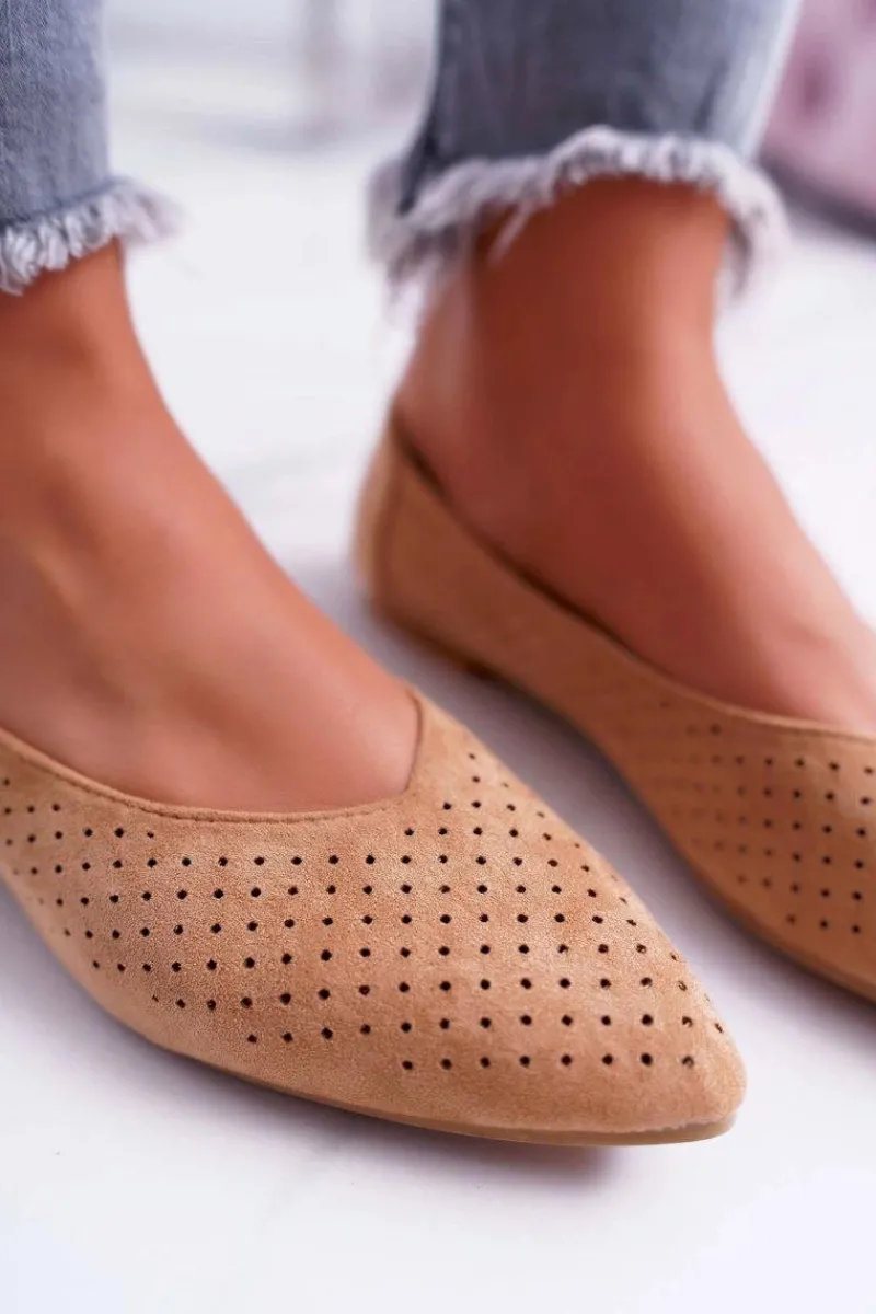 Discount Baleriny Damskie Lu Boo Ażurowe Camel Dessert Damskie Baleriny Klasyczne