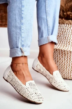 Online Baleriny Damskie Lu Boo Plecione Białe 4Ever Damskie Baleriny Klasyczne
