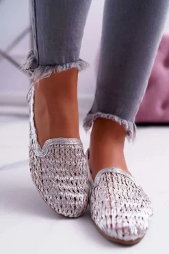 Sale Baleriny Damskie Lu Boo Plecione Srebrny 4Ever Damskie Baleriny Klasyczne