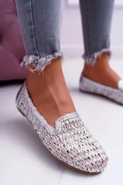 Sale Baleriny Damskie Lu Boo Plecione Srebrny 4Ever Damskie Baleriny Klasyczne