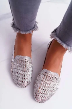 Sale Baleriny Damskie Lu Boo Plecione Srebrny 4Ever Damskie Baleriny Klasyczne